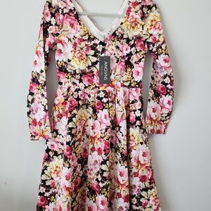 Women's Long Sleeve Floral Fit & Flare Dress - Pink Multi